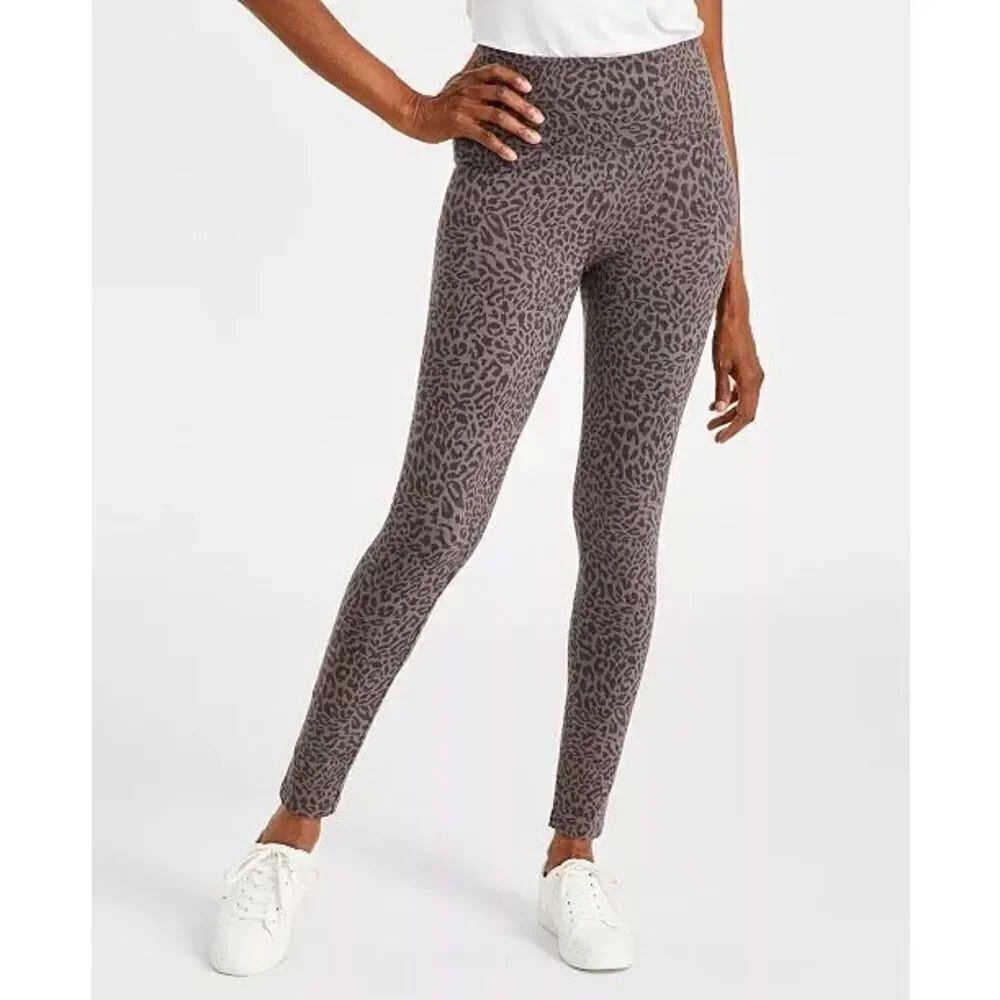 Style & Co. Gray Leopard Print High Rise Leggings Women’s Large Macy’s Exclusive